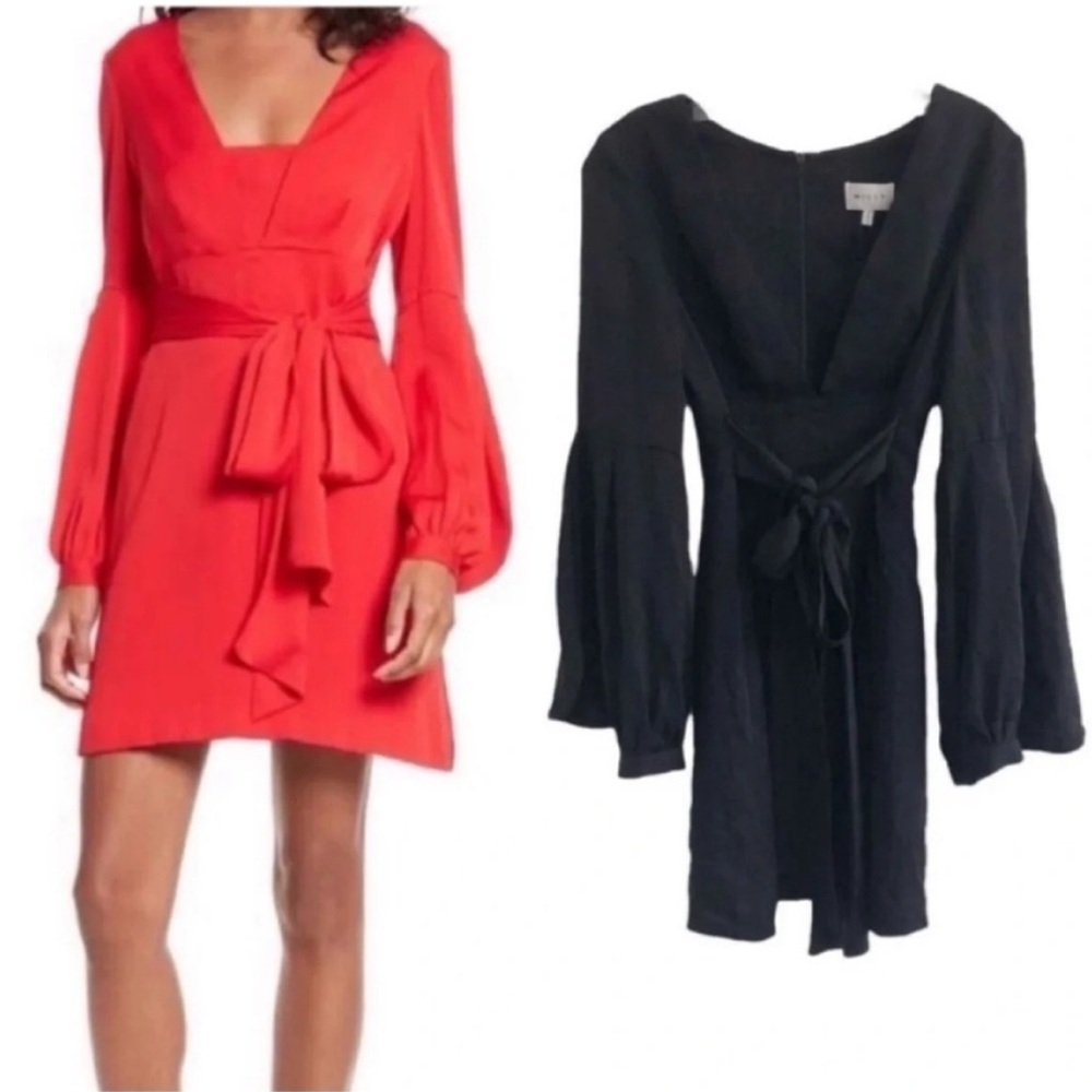 Milly Kayla Silk Bell Sleeve Mini Dress Black NWT